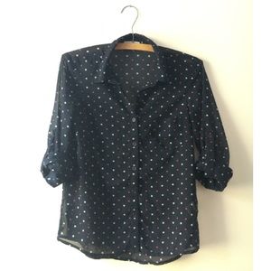 Navy Chiffon Button Down